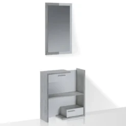 Kiara cement mobile ingresso essen cement 2 cassetti e specchio h100 cm finitura cemento e larice bianco 83x29xh90 cm
