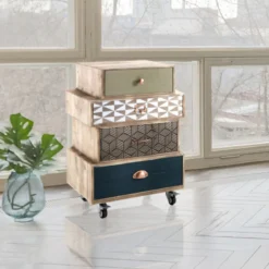 Kijo cassettiera 4/c cassetti colorati in legno massello di abete h70.5 l50 p34 cm