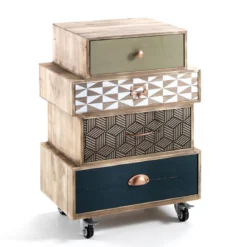 Kijo cassettiera 4/c cassetti colorati in legno massello di abete h70.5 l50 p34 cm