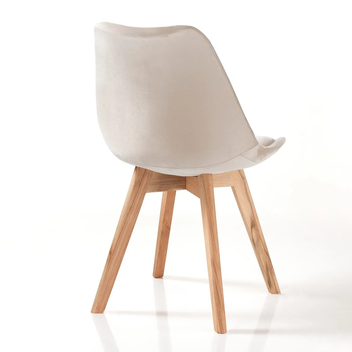 Kiki Soft Beige Sedia Tessuto colore panna gambe legno massello finitura rovere cm h83 l48 p56