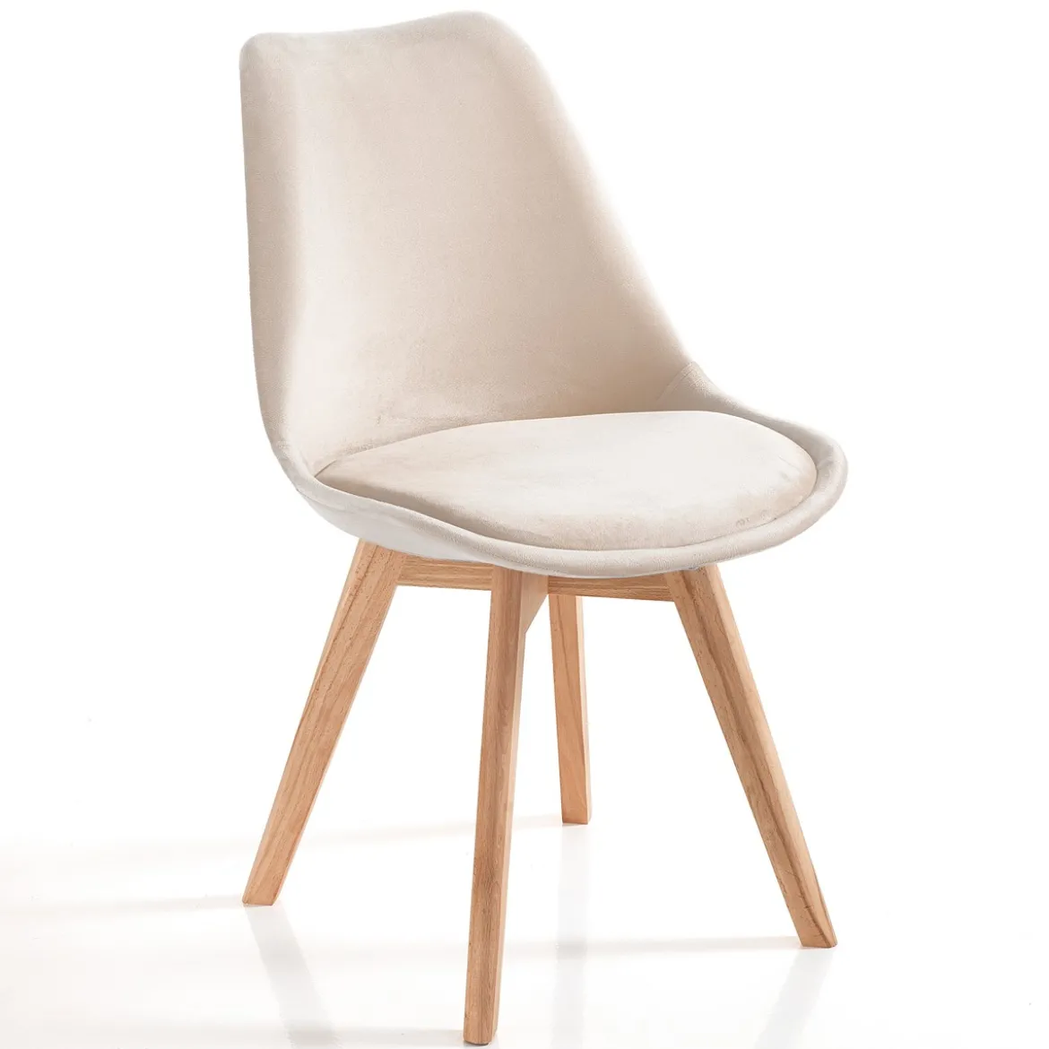Kiki Soft Beige Sedia Tessuto colore panna gambe legno massello finitura rovere cm h83 l48 p56