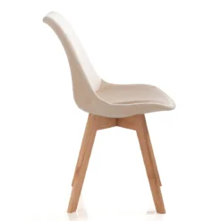 Kiki Soft Beige Sedia Tessuto colore panna gambe legno massello finitura rovere cm h83 l48 p56