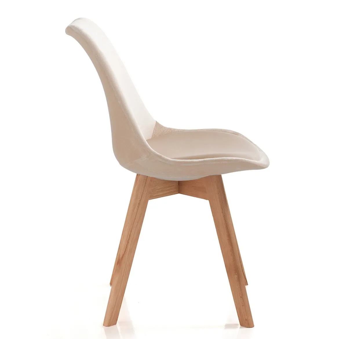 Kiki Soft Beige Sedia Tessuto colore panna gambe legno massello finitura rovere cm h83 l48 p56