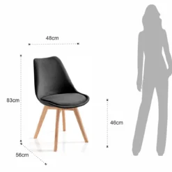 Kiki Soft Black Sedia Tessuto colore Nero gambe in legno massello finitura rovere cm h83 l48 p56