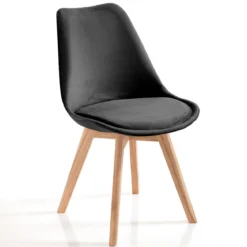 Kiki Soft Black Sedia Tessuto colore Nero gambe in legno massello finitura rovere cm h83 l48 p56