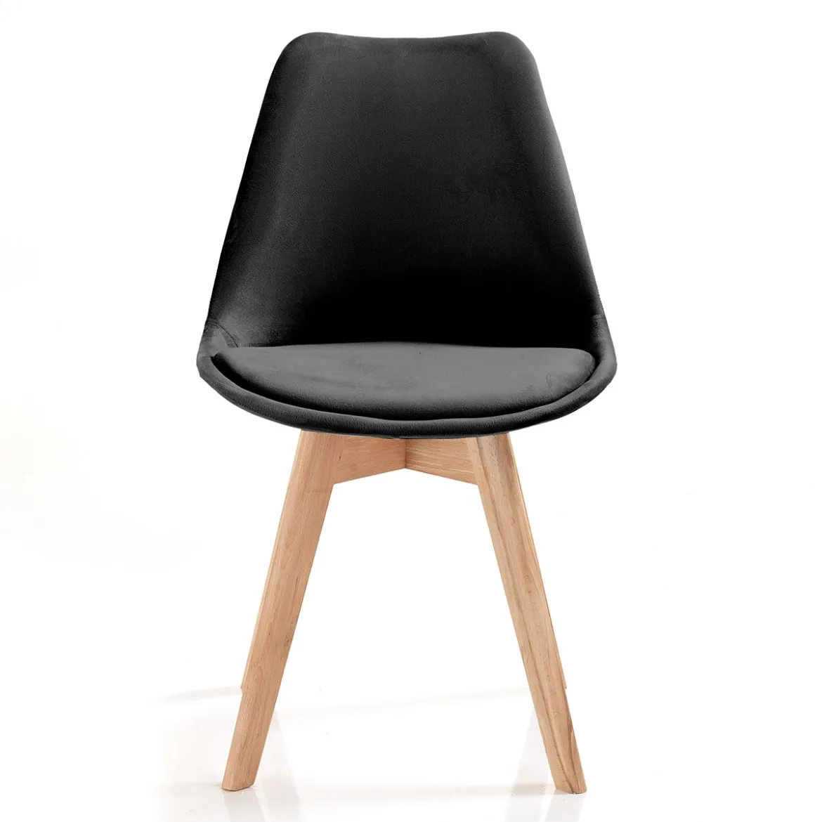 Kiki Soft Black Sedia Tessuto colore Nero gambe in legno massello finitura rovere cm h83 l48 p56