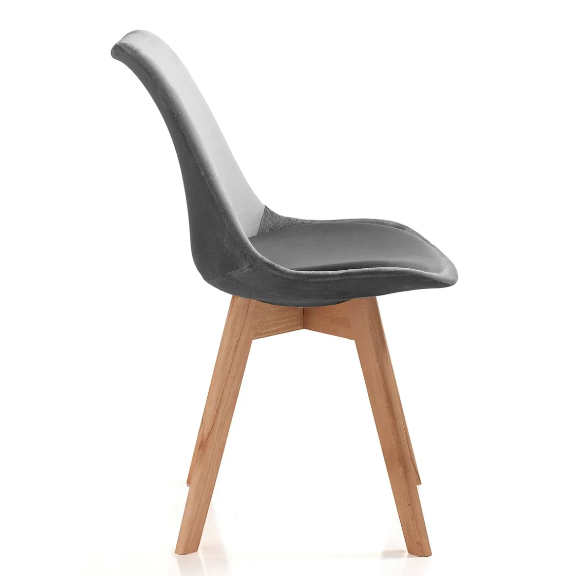 Kiki Soft Grey Sedia Tessuto colore Grigio gambe in legno massello finitura rovere cm h83 l48 p56