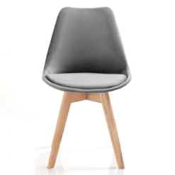 Kiki Soft Grey Sedia Tessuto colore Grigio gambe in legno massello finitura rovere cm h83 l48 p56