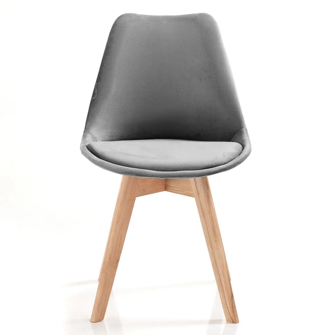 Kiki Soft Grey Sedia Tessuto colore Grigio gambe in legno massello finitura rovere cm h83 l48 p56