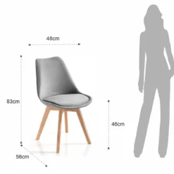 Kiki Soft Grey Sedia Tessuto colore Grigio gambe in legno massello finitura rovere cm h83 l48 p56