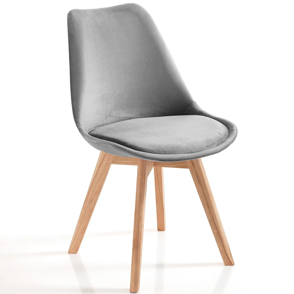 Kiki Soft Grey Sedia Tessuto colore Grigio gambe in legno massello finitura rovere cm h83 l48 p56