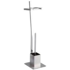 Kiko colonna porta spazzolino e porta carta igienica in acciaio inox finitura opaca 22x18xh72 cm
