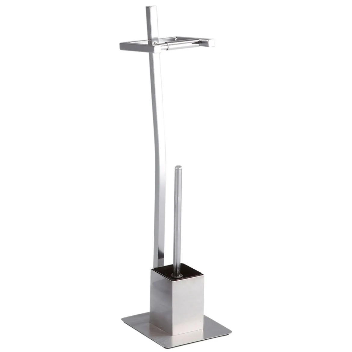 Kiko colonna porta spazzolino e porta carta igienica in acciaio inox finitura opaca 22x18xh72 cm
