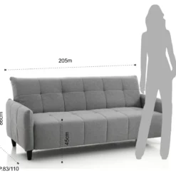 Kiry divano letto pratico meccanismo tessuto grigio divano l205 p83 h86 letto l180 p110 h45