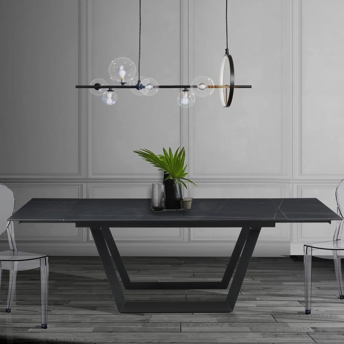 Kosmo lampadario led acciaio nero opaco 10w 3000k 90x30xh30 cm