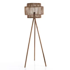 Kota lampada da terra in teak e rattan d53xh170 cm