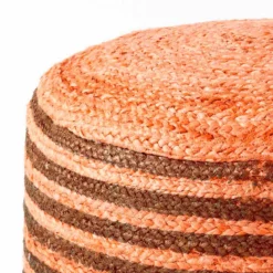 Kuala pouf juta juta intrecciata righe marrone naturale e dettagli oro d50xh30 cm