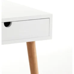 Kyra tavolino comodino 1 cassetto in mdf laccato bianco opaco e legno massello tinto rovere 40x40 h50 cm