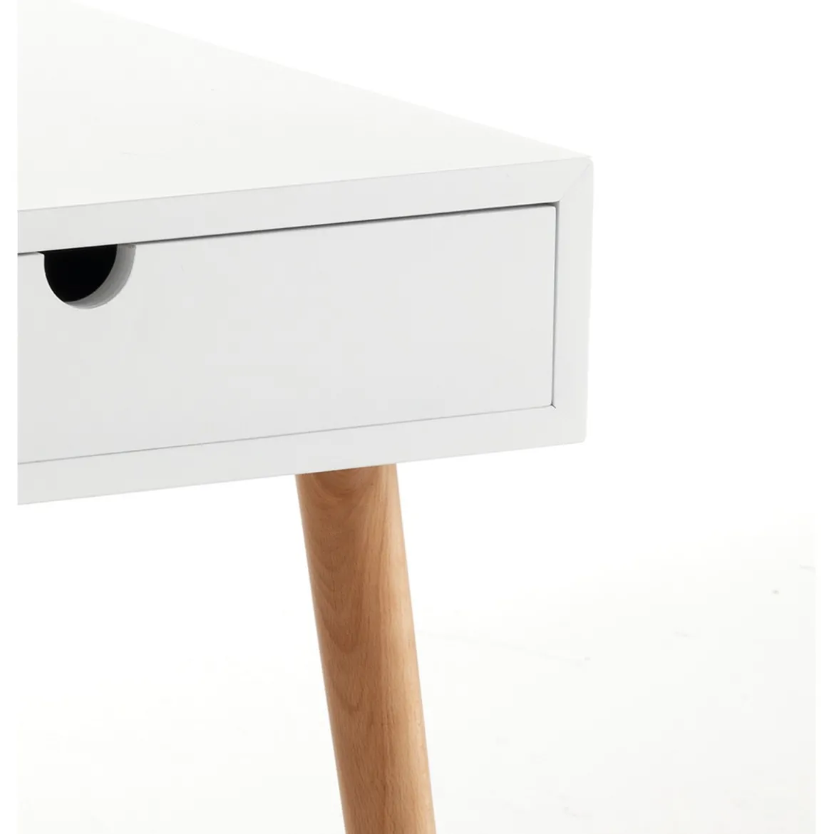Kyra tavolino comodino 1 cassetto in mdf laccato bianco opaco e legno massello tinto rovere 40x40 h50 cm