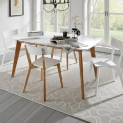 Kyra tavolo verniciato top bianco opaco e gambe in legno massello finitura rovere 160 x 90 cm