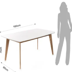 Kyra tavolo verniciato top bianco opaco e gambe in legno massello finitura rovere 160 x 90 cm