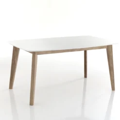 Kyra tavolo verniciato top bianco opaco e gambe in legno massello finitura rovere 160 x 90 cm