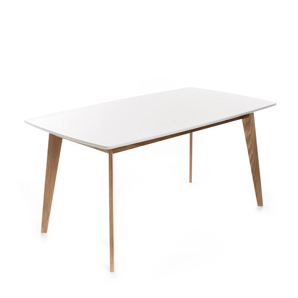 Kyra tavolo verniciato top bianco opaco e gambe in legno massello finitura rovere 160 x 90 cm
