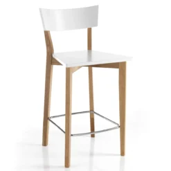 Kyra wood sgabello in legno massello laccato bianco opaco e tinto rovere 47x50xh94 cm