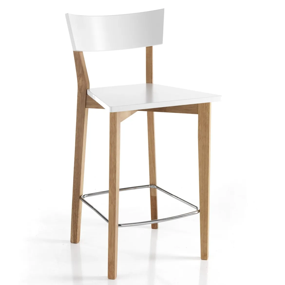 Kyra wood sgabello in legno massello laccato bianco opaco e tinto rovere 47x50xh94 cm