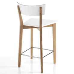 Kyra wood sgabello in legno massello laccato bianco opaco e tinto rovere 47x50xh94 cm