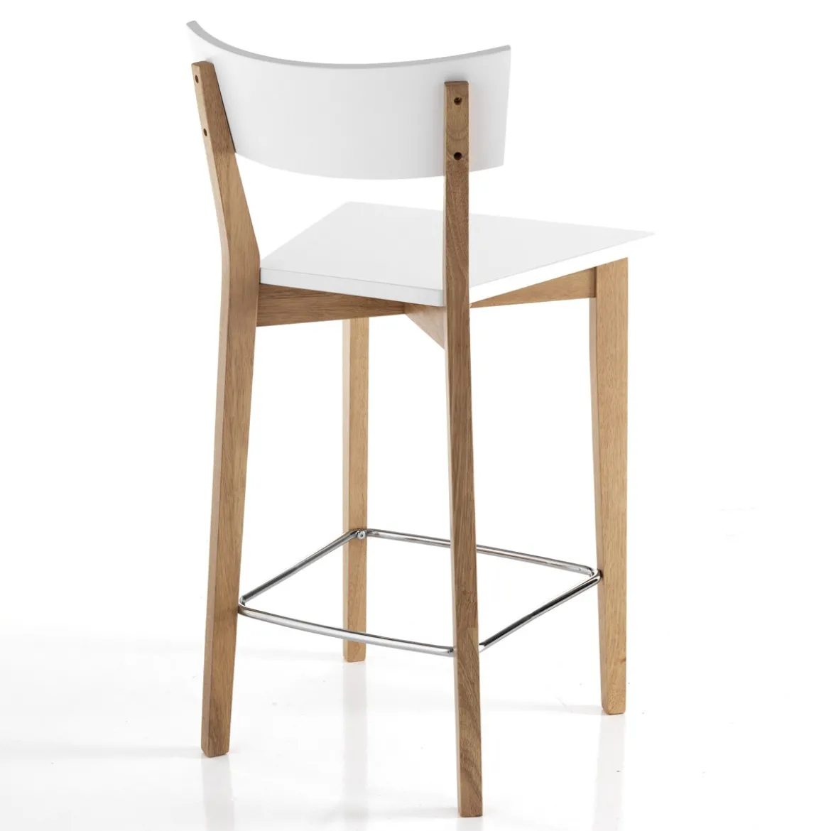 Kyra wood sgabello in legno massello laccato bianco opaco e tinto rovere 47x50xh94 cm