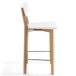 Kyra wood sgabello in legno massello laccato bianco opaco e tinto rovere 47x50xh94 cm