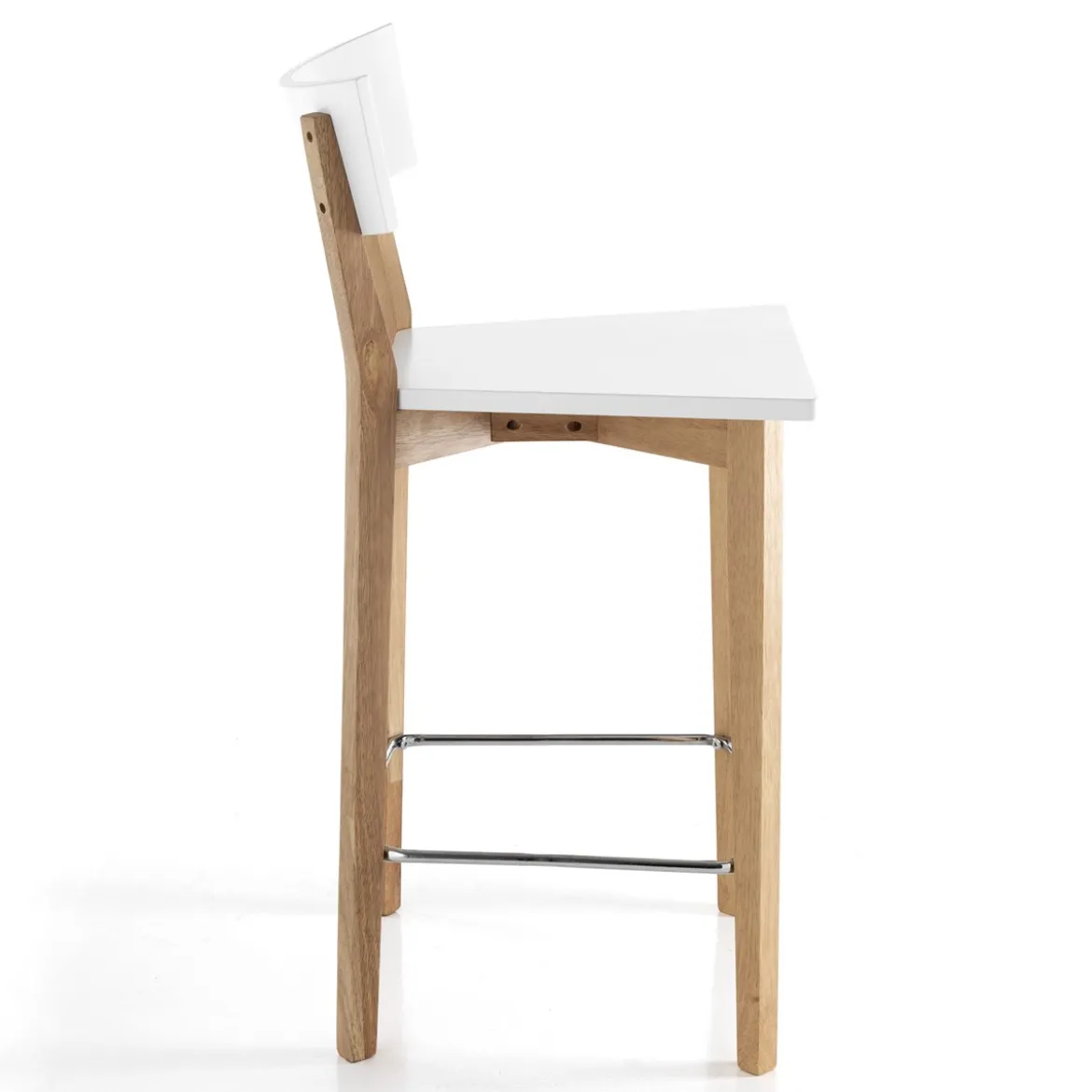 Kyra wood sgabello in legno massello laccato bianco opaco e tinto rovere 47x50xh94 cm