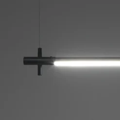Lampadario slim in alluminio nero opaco con filo elettrico regolabile d2.2x120 cm
