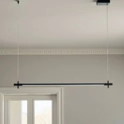 Lampadario slim in alluminio nero opaco con filo elettrico regolabile d2.2x120 cm