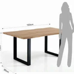 Lando Tavolo fisso in Legno finitura Rovere con gambe in Acciaio Nero Opaco, 160 x 90 x h75 cm