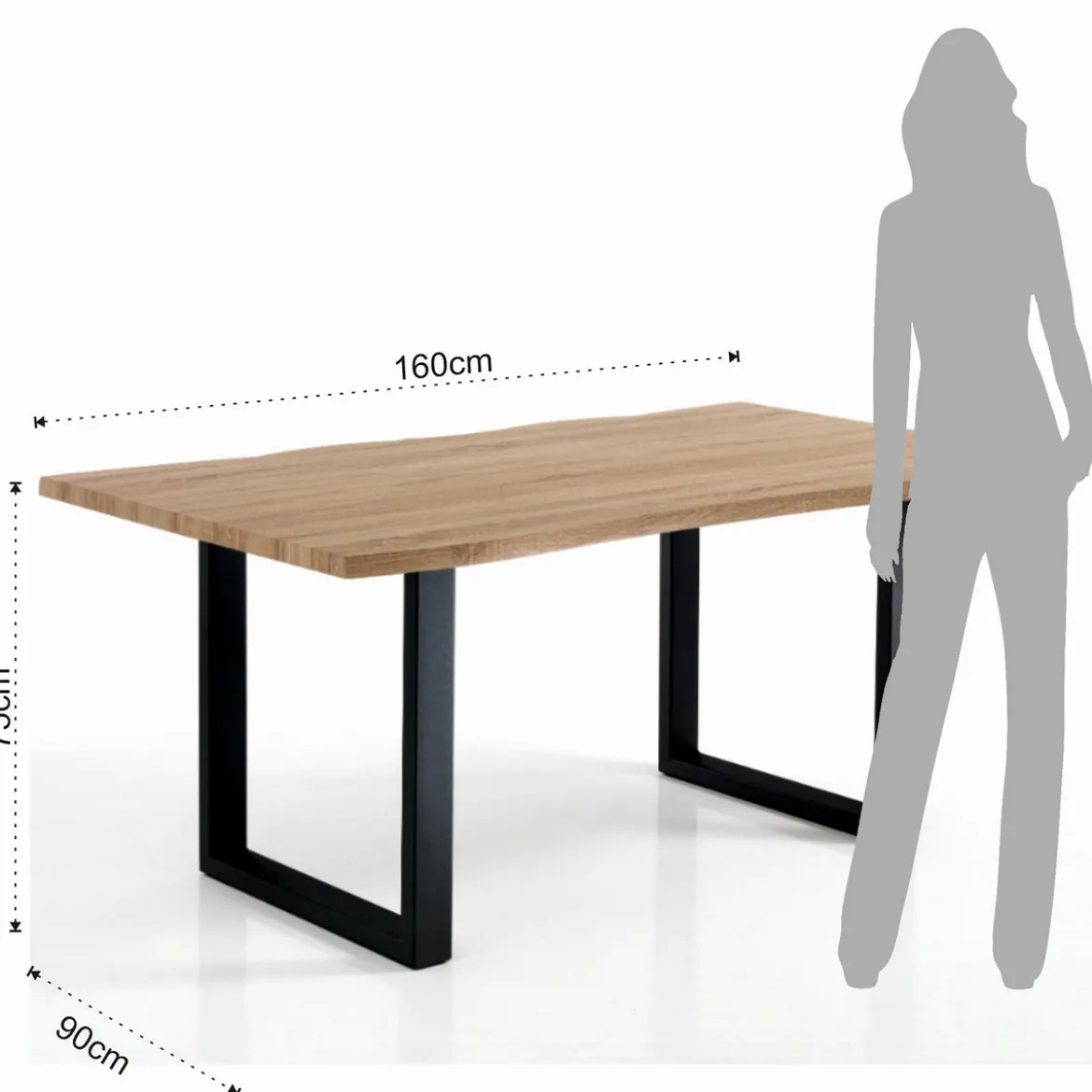 Lando Tavolo fisso in Legno finitura Rovere con gambe in Acciaio Nero Opaco, 160 x 90 x h75 cm