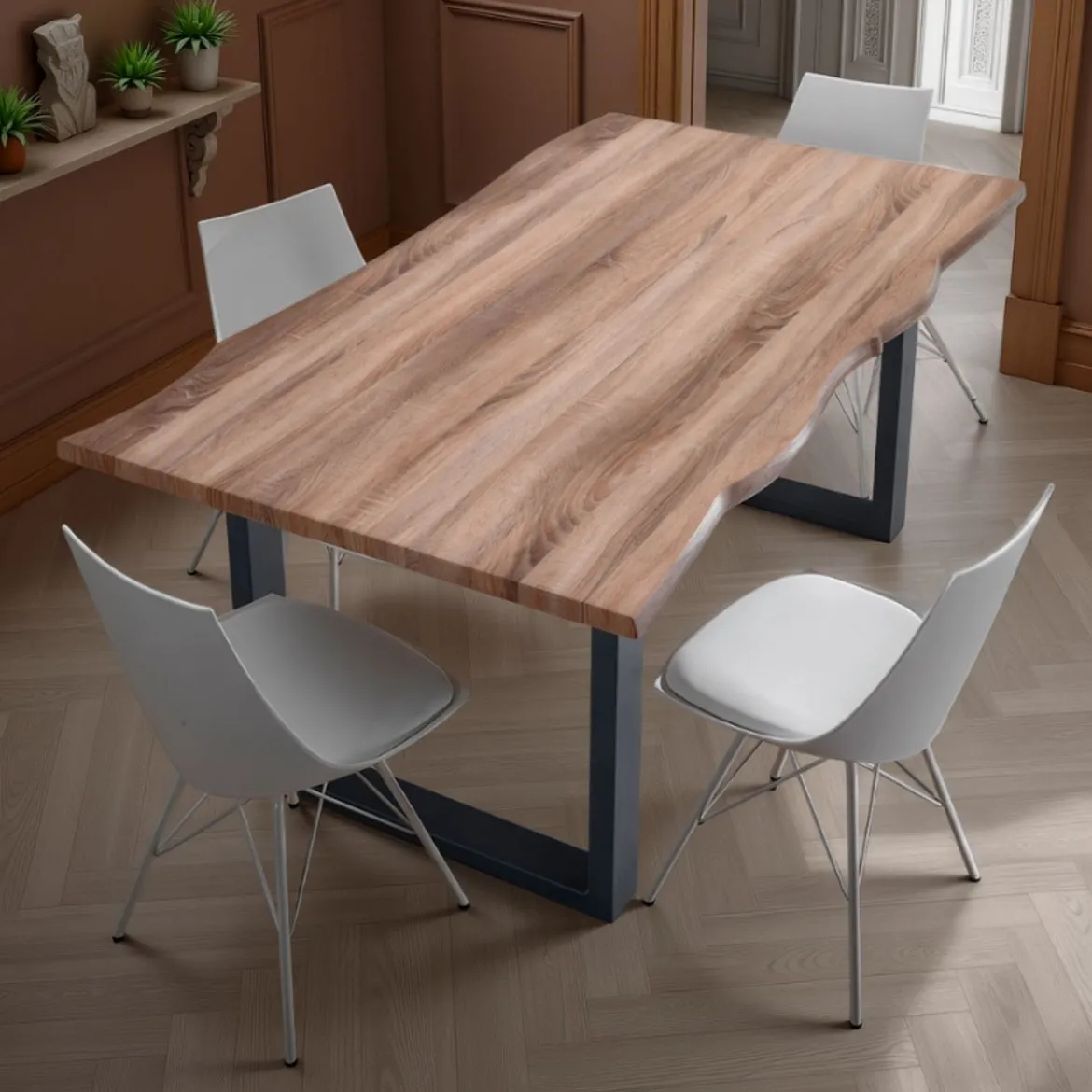 Lando Tavolo fisso in Legno finitura Rovere con gambe in Acciaio Nero Opaco, 160 x 90 x h75 cm