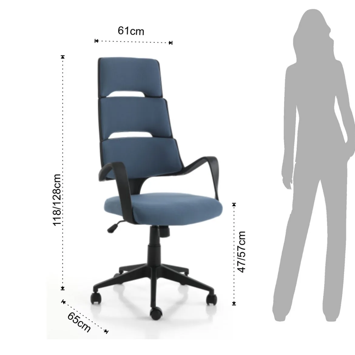 Laredo sedia da ufficio regolabile e girevole karo in tessuto blu laguna con ruote 61x65 h118/128 cm