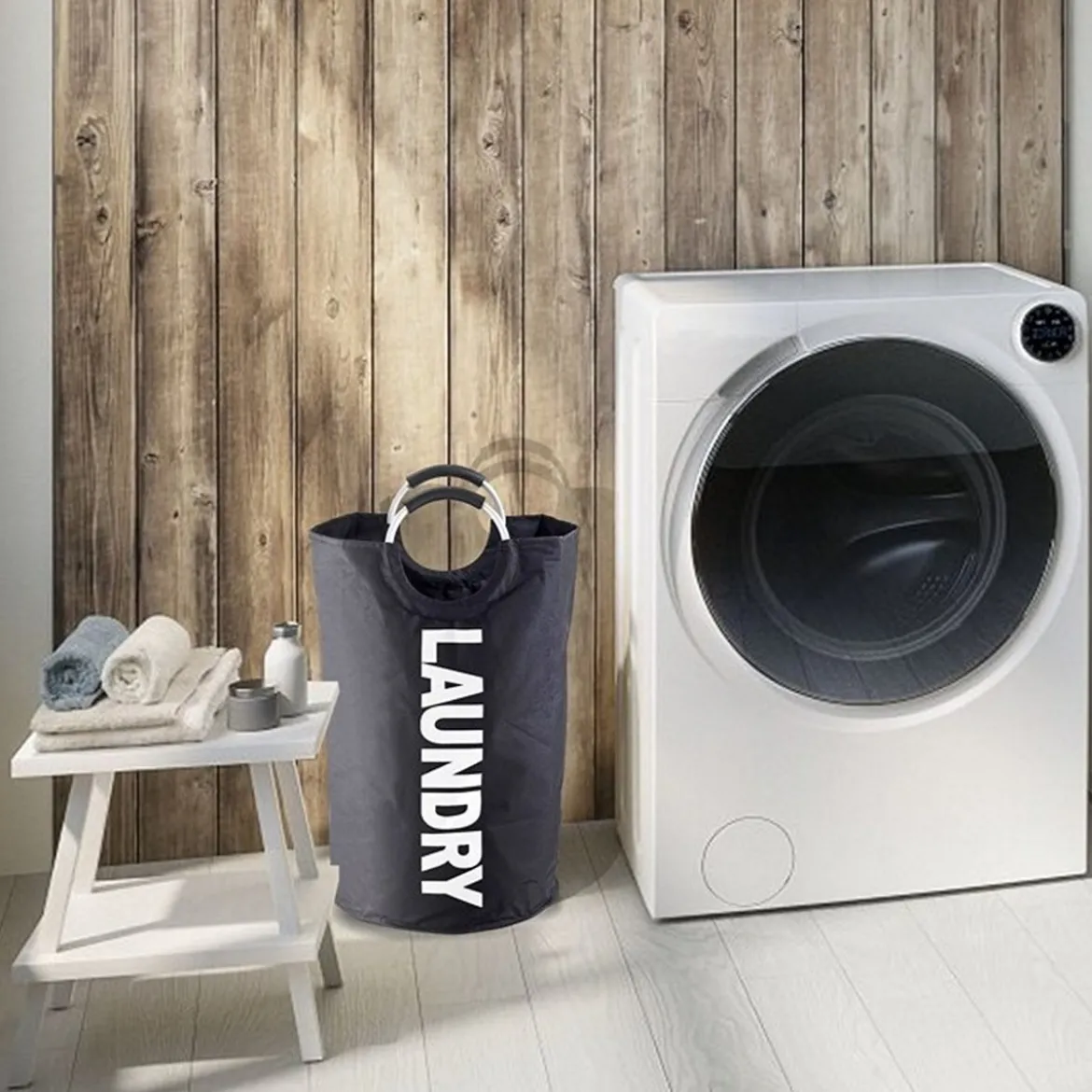 Laundry black sacca/p biancheria in tessuto sintetico nero con maniglie d38xh72 cm