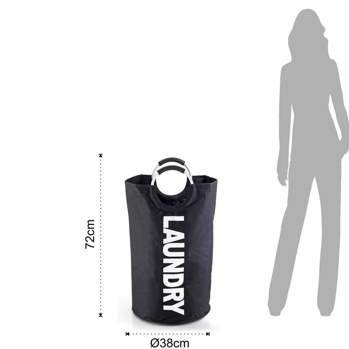 Laundry black sacca/p biancheria in tessuto sintetico nero con maniglie d38xh72 cm