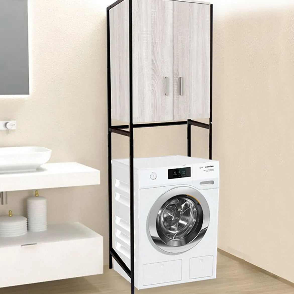 Laundry-b mobile sopra lavatrice 2 ante finitura bianco frassino 63x28xh190 cm