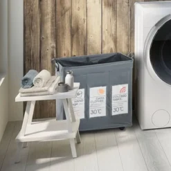 Laundry-b x3 cesto porta biancheria con maniglie e ruote in tessuto sintetico grigio chiaro 55x36xh57 cm