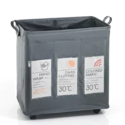 Laundry-b x3 cesto porta biancheria con maniglie e ruote in tessuto sintetico grigio chiaro 55x36xh57 cm