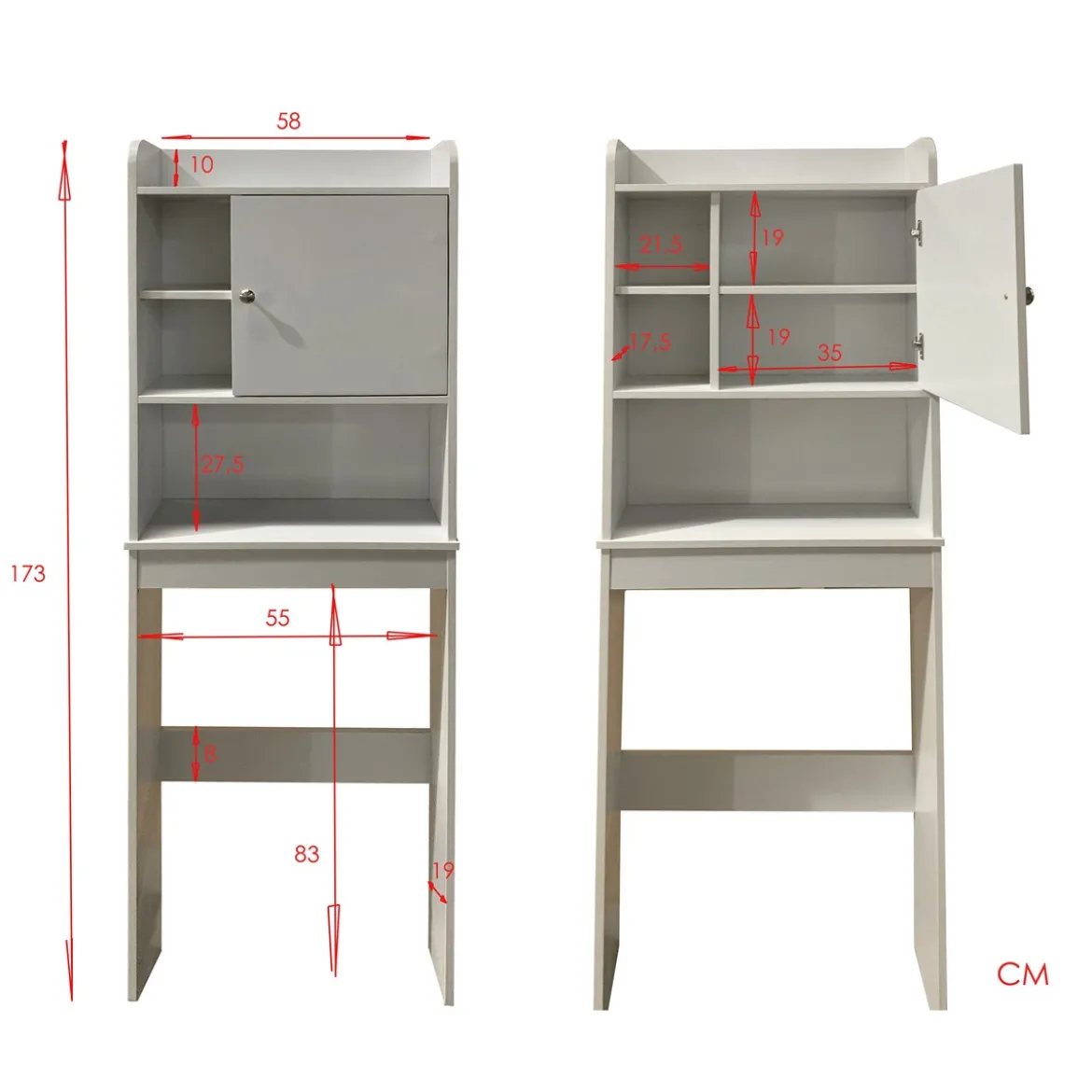 Laundry-c mobile sopra lavatrice 1 anta e mensole finitura bianco frassino 58x19xh173 cm
