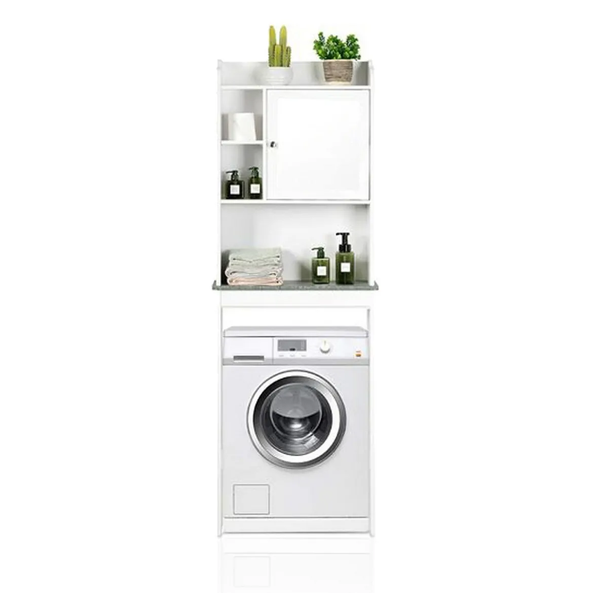 Laundry-c mobile sopra lavatrice 1 anta e mensole finitura bianco frassino 58x19xh173 cm