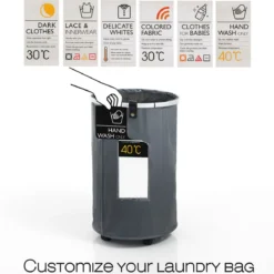 Laundry round cesto porta biancheria con maniglie e ruote in tessuto sintetico grigio chiaro d40xh65 cm