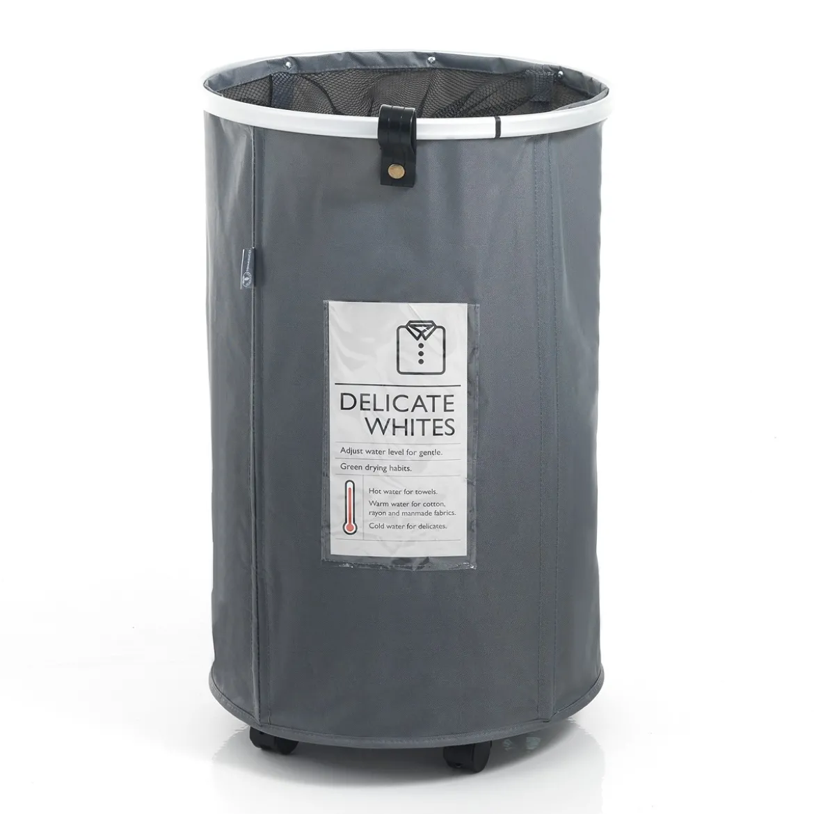 Laundry round cesto porta biancheria con maniglie e ruote in tessuto sintetico grigio chiaro d40xh65 cm