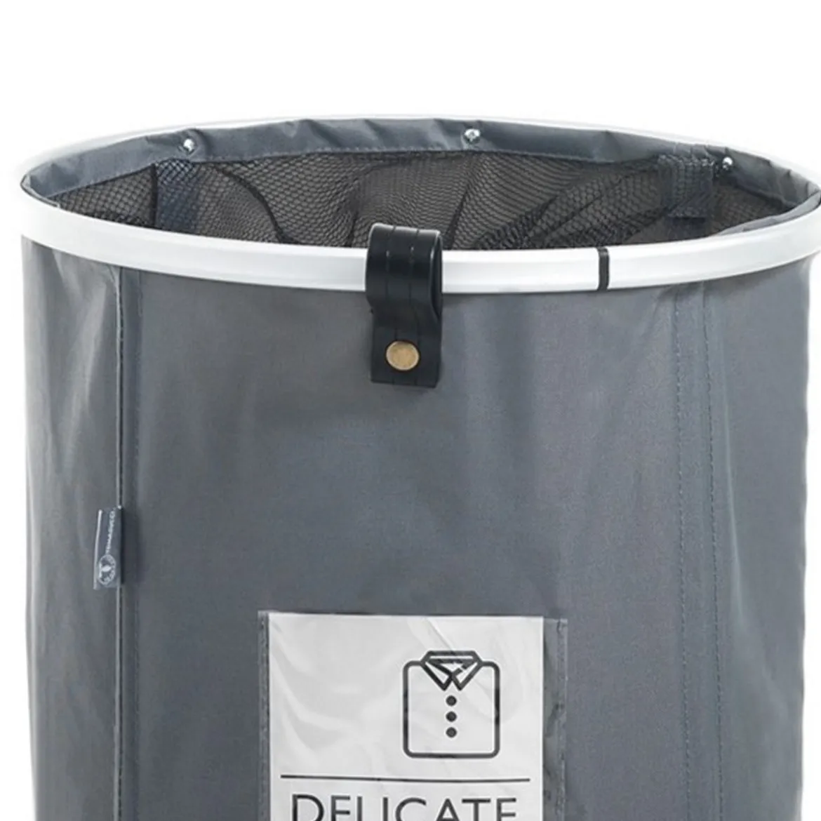 Laundry round cesto porta biancheria con maniglie e ruote in tessuto sintetico grigio chiaro d40xh65 cm