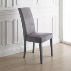 Lella Grey Sedia in Microfibra effetto Velluto Grigia e Legno Laccato, 46 x 45 x h100 cm - Made in Italy